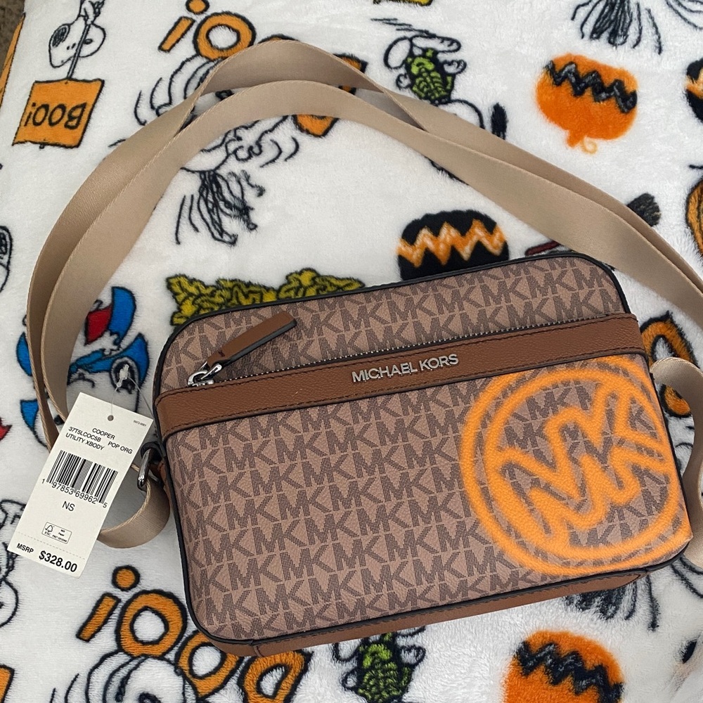 Michael Kors Tan and Orange Logo Crossbody Bag
